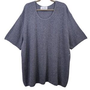 Cotton Forever Woman's 3X Blue Gray Slub Knit Scoop Neck Short Sleeve Sweater
